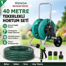 Venoa Meteor VDE40 Kırılmaz Örgülü Tekerlek Makaralı Bahçe Su Hortumu 40 mt 6 Parça