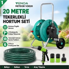 Venoa Meteor VDE20 Kırılmaz Örgülü Tekerlek Makaralı Bahçe Su Hortumu 20 mt 6 Parça