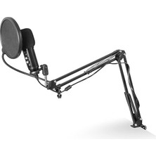 USB Kondansatörlü Mikrofon, Profesyonel Set, Mikrofon Kollu, Pop Koruması ve Rüzgar Koruması, S