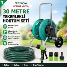 Venoa Meteor VDE30 Kırılmaz Örgülü Tekerlek Makaralı Bahçe Su Hortumu 30 mt 6 Parça