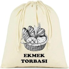 Torbası, Pamuk Bez Torba, 40X40 Cm, Baskılı Ekmek Desenli, Krem Rengi