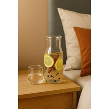 Cam Sürahi/karaf 950ML Bardaklı Başucu Sürahisi Şeffaf