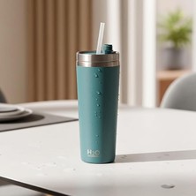 Gri Paslanmaz Çelik Pipetli Termos Kupa - 660 ml Büyük Boy (Venti) - Sıcak ve Soğuk Tutan Mug -