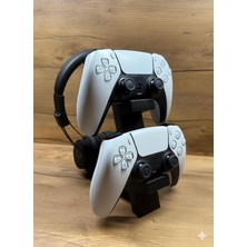 Dualsense 2’li Oyun Kolu ve Kulaklık Standı Siyah Renk | 3D Baskı Şık Dikey Tutucu (21.5X18X4
