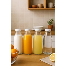 Adet Beyaz Plastik Kapaklı Cam Şişe 1 Litre Şeffaf Sürahi Süt, Ayran, Su, Limonata Meşrubat �