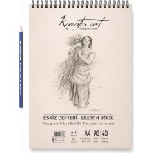 Eskiz Defteri, Ince Grenli, Kolay Silinebilir Ph Nötr Kağıt, Spiralli Sketch Book, 90 G/m², 40