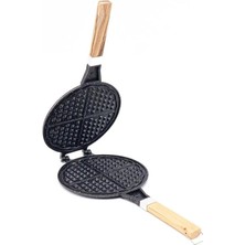 Döküm Waffle Tavası Ahşap Kulp Siyah