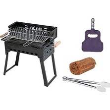 Katlanır Ayaklı Emaye Mangal Çift Izgaralı Barbekü Pervazlı Gril Maşa Çıra Yelpaze Hediyeli