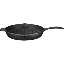 Döküm Yuvarlak Izgara Tava, Metal Kulplu, 28CM, Siyah