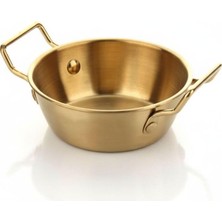 Gold Renk Paslanmaz Çelik Mini Sahan ve Sunumluk - Kulplu Metal Kahvaltılık, Sosluk ve Meze Taba�