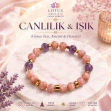 Lotus ☀️ Canlılığın Işığı & Doğal Taş Bileklik – Güneş Taşı, Ametist & Hematit