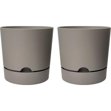 Adet Begonya Saksı Tabaklı Drenajlı Mat Plastik Çiçek Saksısı (Gri, 9 Litre)