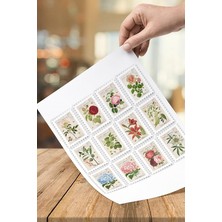 Adet 4 x 3 cm Boyutlarında Paris Gül Çiçek Temalı Posta Pulu Sticker Etiket Çıkartması