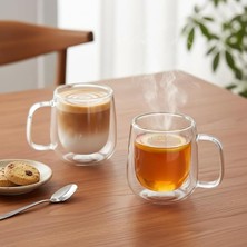 2'li Çift Cidarlı Cam Fincan Seti - 100 ml Isıya Dayanıklı Espresso ve Türk Kahvesi Bardağı