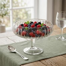 Linea Şeffaf Cam Ayaklı Sunum Çanağı - Dekoratif Küçük Salata Kasesi ve Çerezlik (20X15,5 C