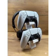 Dualsense 2’li Oyun Kolu ve Kulaklık Standı Beyaz Renk | 3D Baskı Şık Dikey Tutucu (21.5X18X4