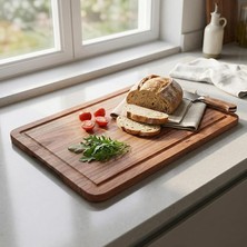 Doğal Akasya Ahşap Doğrama ve Kesme Tahtası - Kesme Panosu - 40X26X1.5 cm Çok Amaçlı Sunum Te