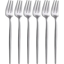 ve Fondü Çatalı Seti, Gümüş Renk, 6 Parça, Çelik, 13 Cm,