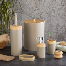 5 Parça Lüx Bambu Görünümlü Banyo Seti | 10 Litre Çöp Kovası ve Antibakteriyel Tuvalet Fır