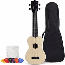 Soprano Ukulele, 4 Telli, Bej Renk, Ahşap Gövde, Mat Kaplama, Naylon Tel, Çanta ve Pena Seti ile