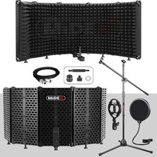 PF-43X Set Mikrofon Ses Yalıtım Paneli (69X26CM) Stand Filtre Shock Mount Xlr Kablo Sünger