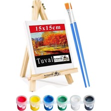 Şövale 15X15 cm Tuval 3 ml Akrilik Boya 6 Renk ve Fırça 1 Paket 15X15 Mini Tuval Masaüstü Kü�