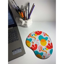 Renkli Desenli 2323 Bilek Destekli Mouse Pad Beyaz