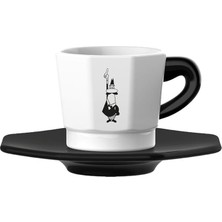 - 4'lü Espresso Fincan Seti - Sekizgen Tasarım - Siyah Beyaz Karma Renk - Porselen