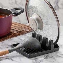 Tencere Kapak Tutuculu Kaşıklıklı Tencere Kapağı Standı Pratik Kaşık Kepçe Altlığı Düz