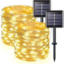 Enerjili LED Işık Zinciri – 20 Metre, 200 Led, IP64 Su Geçirmez, 8 Modlu, Sıcak Beyaz Işık,
