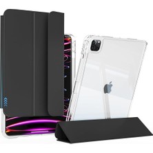 Ipad Pro 12.9" 2021.2022 5. 6 Nesil ile Uyumlu Kılıf Pen Charge Şeffaf Kalem Bölmeli Case, Siya