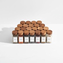 12'li Akasya Kapaklı Kare Cam Baharatlık Seti (120 Ml) - Delikli Serpme Başlıklı ve Etiket Hedi