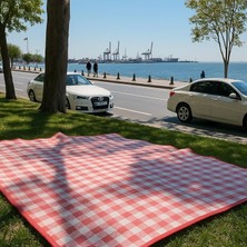 Piknik Örtüsü 200X150 cm Su Geçirmez Çift Katlı Kamp ve Plaj Örtüsü (Kırmızı)