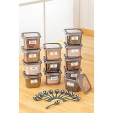 Home 12'li Set Pino Baharatlık - Etiketli Kare Baharat Saklama Kabı Seti Antrasit 12 x 0.50 Lt Ka�