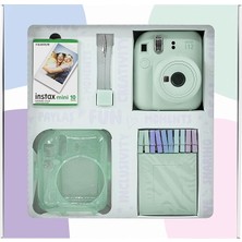 Mini 12 Yeşil Fotoğraf Makinesi 10'lu Film Simli Pleksi Kılıf Mandal ve Kıskaçlı Resim Stand�