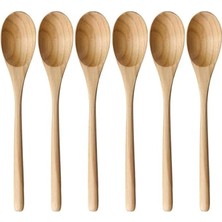 Ahşap Tatlı Kaşığı Seti, 17 Cm, 6 Adet - Verniksiz El Yapımı Tahta Kaşık, Tatlı ve Bahara