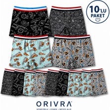 Orivra 10'lu Erkek Çocuk Boxer Seti Pamuklu Esnek Desenli İç Çamaşırı Paketi