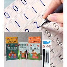 Store Sihirli Yazı Seti 4 Kitap+1 Kalem+5 Yedek Uç Silinebilir Kelemli Kabartmalı Defter Öğretici