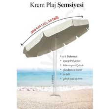 Şemsiye 10 Telli Kalın Polyester Kumaşlı Balkon, Plaj Şemsiyesi (Bidon Hariç) - Krem