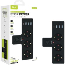 Hoala Termal Akım Korumalı 3'lü Priz, 3x Usb,1x Type-C Giriş, Siyah Renk (Kablosuz)
