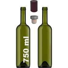 750 ml Yeşil Şarap Şişesi Sentetik Mantar Tıpalı ve Kapüşonlu Boş Çukur Cam Şişe 2 Adet