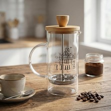 Bambu Kapaklı French Press 350 ml – Borosilikat Cam Bitki Çayı ve Filtre Kahve Demleme Ekipman�