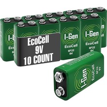 Ecocell Çinko Karbon 9V (6F22) 9 Volt Pil 10'lu Paket