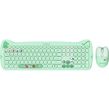 KM-6283 Catty Renkli Tuşlu Yeşil 2.4 Ghz + Bt Kablosuz Q Multimedia Klavye + Mouse + Pad Set