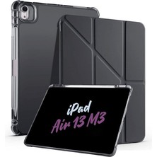 Air 13 Ile Uyumlu 2025 M3 Kalem Bölmeli Standlı Akıllı Fuchsia Trifolding Tablet Kılıfı Siya