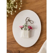 Mini Çanta Tasarımlı Charm Anahtarlık (5cmyükseklik) Çiçekler Dahildir