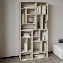 Kitaplık – 18 Raflı, Modern Kütüphane, Traverten