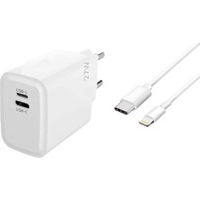 Type-C Lightning ile Uyumlu Çıkışlı Pd 27W 3.0 Hızlı Şarj Kablosu T-Turbo - Beyaz 100CM Plt-