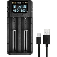 Batteries LII-400 Akıllı Li-Ion Pil Şarj Cihazı, Type-C Girişli, LCD Ekranlı, 2 Slot Şarj, Li