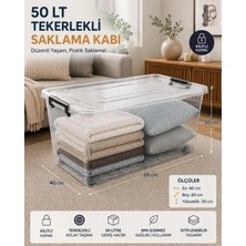Loremp 50 Litre Tekerlekli Kilitli Şeffaf Saklama Kutusu – Büyük Boy Depolama ve Düzenleme Kabı 2 Adet